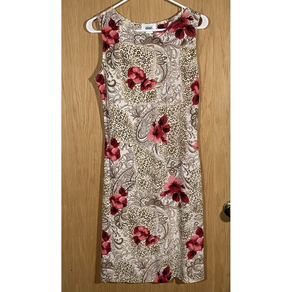 Vtg Y2K 90s Women's Sz M Semi-Sheer Slip Dress Red Pink Floral Animal Print